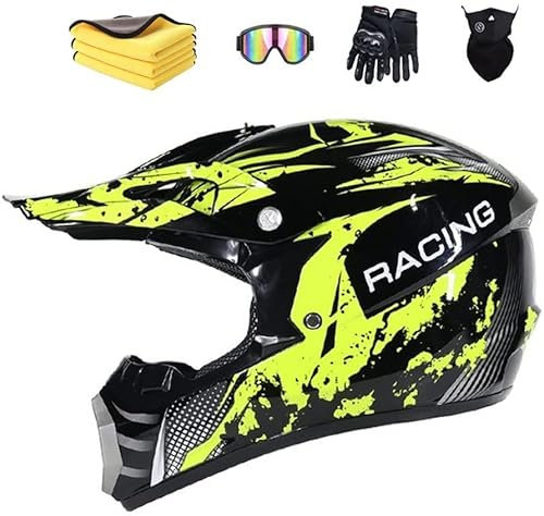 Casco Enduro MTB Hombre Negro, Casco Descenso/Gafas/Máscara/Guantes, Casco Motocross Adulto Casco Moto Cross MBX Bicicleta Quad Off Road ATV Scooter (L(59-60cm),E)