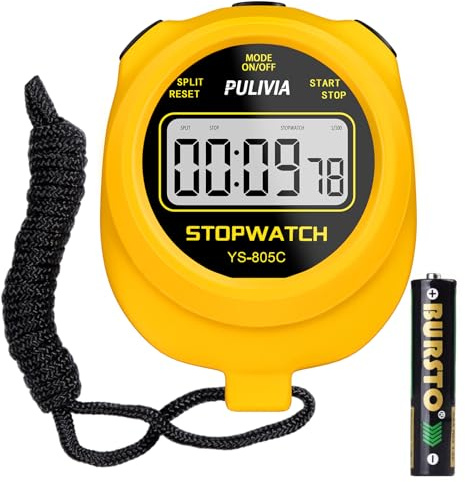 PULIVIA Chronomètre avec Compte à Rebours, Chronomètre Numérique Simple D'utilisation pour Le Sport, Compte à Rebours-Alarme-Bouton-Son, Pile AAA Incluse, Jaune