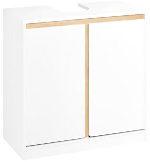 BZR78-W Meuble de rangement sous évier avec 2 portes, 60 cm (l) x 30 cm (P) x 60 cm (H), gain de place pour les essentiels de salle de bain, blanc