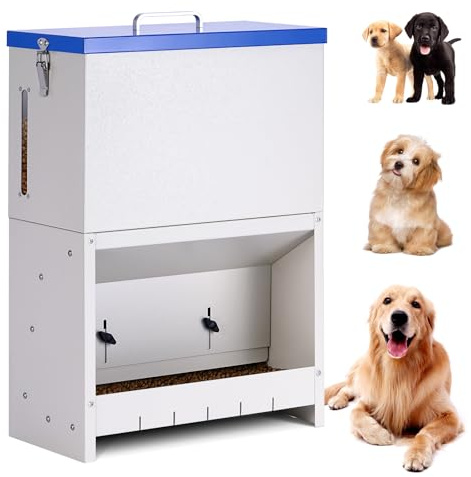 PKNYBZH 25lbs Automatic Dog Feeder Large Breed, Outdoor Gravity Dog Feeder | Large Capacity Automatic Metal Dog Feeder Suitable for Small, Medium, and Large Dog Breeds (Blue)