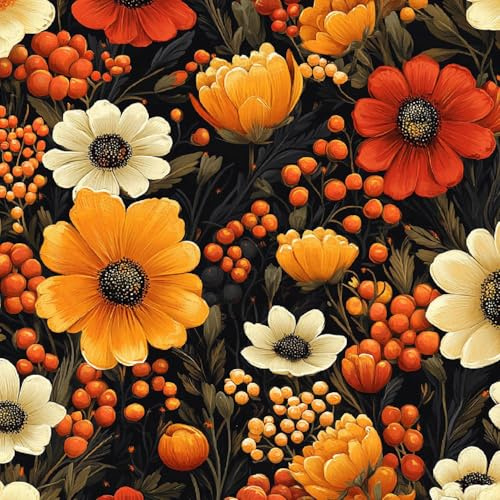Colorful Flower Self Adhesive Wallpaper Chrysanthemum Contact Paper Peel and Stick Wallpaper Thicken Waterproof Matte with Sticky Back Canvas Wall Cabinets Furniture Stickers Decorate 0.4×3 m