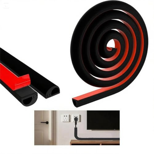 Mini Cable Trunking, Self Adhesive Trunking for Electric Cables, Soft PVC Side Opening Wire Covers for Cables, Cable Hiders for Wall Mounted TV, Hide Wires on Wall and Floor (Black, 1m)