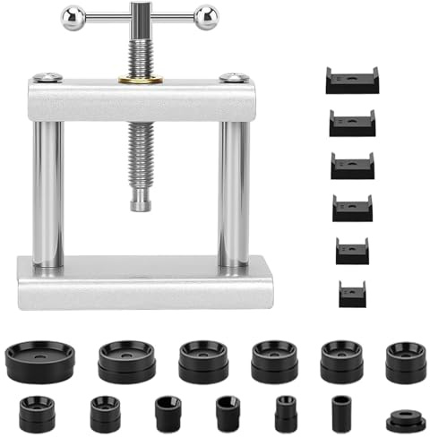 Zyiphor Kit Pressa Orologiaio Professionale Pressa per Casse di Orologi Kit Cambio Batteria Orologio Chiudere Cassa Orologio con 18 Stampi