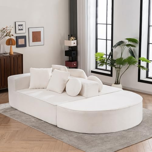 Ligterra Modulares Sofa, Sofa mit Schlaffunktion, Vollkomprimiertes Knochenloses, Segmentiertem Wolkensofa, Ohne Montage, Chenille-Stoff für Wohnzimmer/Schlafzimmer, 263 * 171 * 66cm (Weiß)