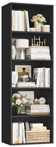 FirFurd 159 cm Bücherregal Kallax Regal mit 5 Fächern Würfelregal schwarz | Aufbewahrungsregal, Stufenregal, Standregal mit verstellbaren Ablagen, für Wohnzimmer Büro Schlafzimmer
