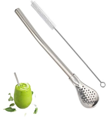 Juego de cucharas de paja - Filtro de té de fruta, agitador de té para compañeros, uso de paja desmontable | Construcción de acero inoxidable premium 304, cómodo diseño reutilizable para un uso