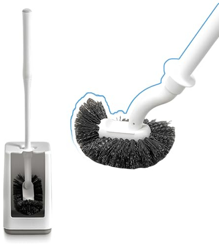 Escobilla de Baño con Soporte,Escobilla de Baño con Limpiador de Bordes,Escobilla WC para Limpieza Profunda,escobilla de baño Curvada,Secado rápido ventilación (Cuadrado)