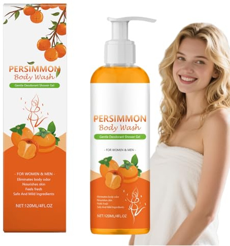 Persimmon Body Wash para mujeres y hombres, gel de ducha natural contra el olor corporal, limpiador suave para axilas, pies y zonas íntimas, hidratante, no reseca (1 unidad)