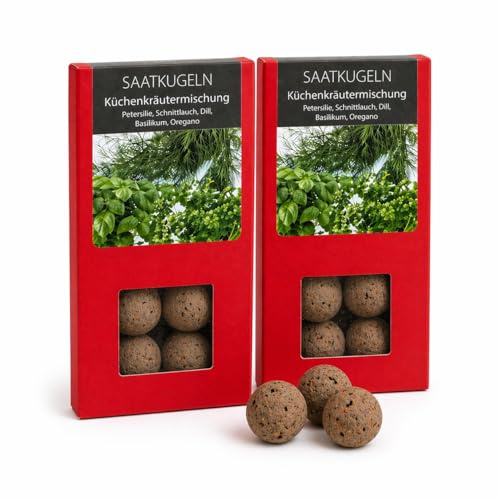 Saatkugeln Kräuter 16 Stück | Kräutersamen Set Petersilie, Schnittlauch, Dill, Basilikum & Oregano | Saatbomben Küchenkräuter | Saatgut Kräuter für Balkon & Garten | Samenbomben | Seedbombs