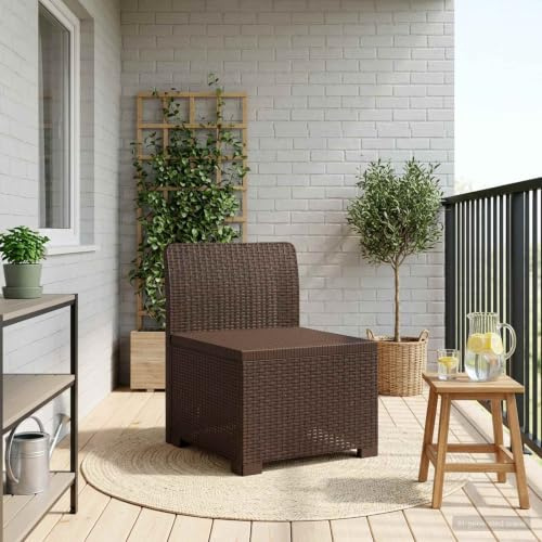 Ziaphsol trädgårdssoffa rottinglook PP brun 1-sits väderbeständig UV-resistent modulär sittgrupp för balkong terrass vinterträdgård lounge