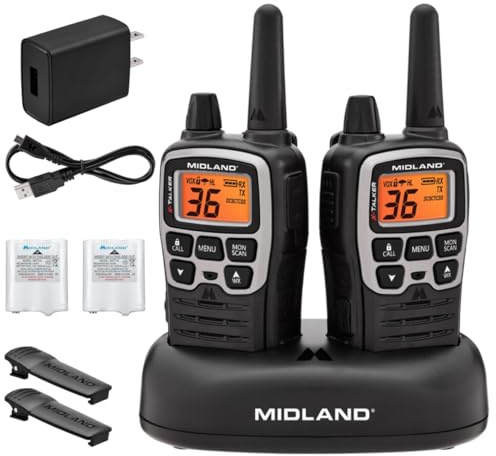 Midland® T71VP3 X-TALKER Long Range Walkie Talkie - FRS Two-Way Radio for Camping Overlanding Rock Crawling - NOAA Weather Scan - 36 Channels and 121 Privacy Codes Black/Silver 2 Pack