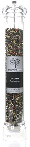 Terramezzo Moulin à poivre en céramique (230 g x 30 cm de haut) Mélange de grains de poivre de qualité supérieure Mélange de 5 grains de poivre entiers contenant des grains de poivre noirs, blancs,