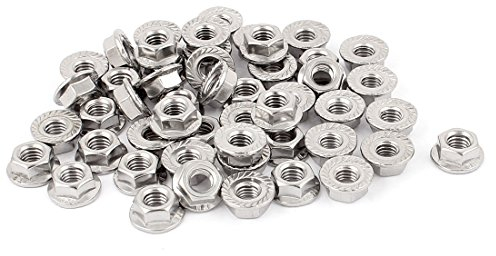 sourcing map 50Stk 6mm Gewinde Dmr Edelstahl Sechskant Flansch Sicherungsmuttern Silber Ton de