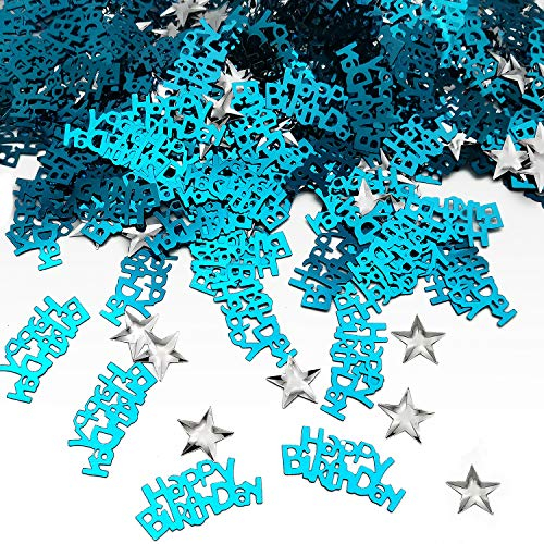 iZoeL Confettis Anniversaire Bleu - 240 Étoiles Argent 350 pcs - Décoration de Table pour Thème Bleu Doré - Happy Birthday