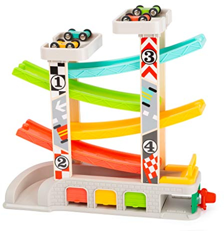 Small Foot 11361 Circuit de Course avec Parking et Garages, Jeu de 4 Étages, Quatre Voitures et Une Station Service, À partir de 3 Ans