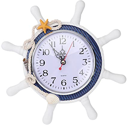 BESPORTBLE Maritime Holz Steuerrad Wanduhr mit Stern Vintage Rustikale Nautische Meer Wandkunst Ornament Silent Dekouhr für Kinder Wohnzimmer Schlafzimmer Wandhänger Dekoration Zufällige Farbe