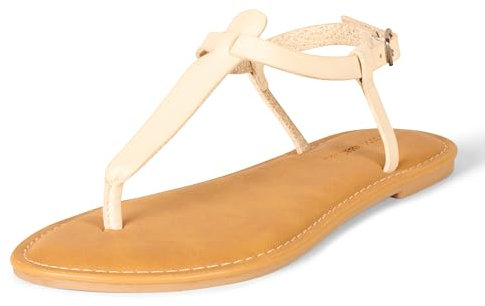 Amazon Essentials Sandalo Infradito Casual con Cinturino Alla Caviglia Donna, Beige Chiaro, 44 EU Larga