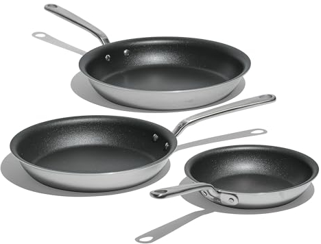 Made In Cookware - ProCoat Non Stick 3 Piece Frying Pan Set (Includes 8,10,12) - 5 Ply Stainless Clad - Professional Cookware - Crafted in Italy - Induction Compatible - (Graphite)