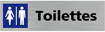 Pictogramme WC HOMME FEMME (Q0126). Signalisation Porte - 170 X 50 mm - Autocollant souple ou plaque alu brossé 2mm. - Adhésif aspect aluminium brossé - Adhésif aspect aluminium brossé -