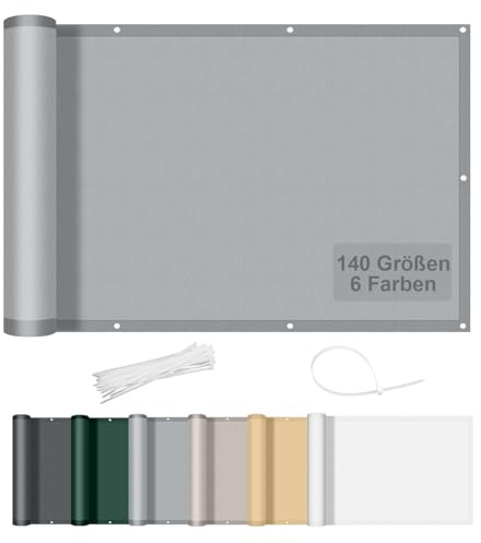 AXT SHADE Benutzerdefinierte Größe Balkon Sichtschutz Wetterfest 1x2m Balkonverkleidung Balkonabdeckung Balkonbespannung Blickdichte Windschutz und UV-Schutz für Balkongeländer-Hellgrau