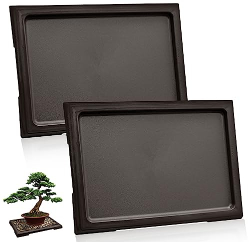 2Pcs Bonsai Pots Humidity Tray, Square Plastic Plant Saucer, Drip Trays & Pebble Trays for Indoor Cactus Bonsai Tree, Black
