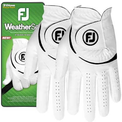 FootJoy Herren Weathersof 2-Pack Golfhandschuh, weiß, L