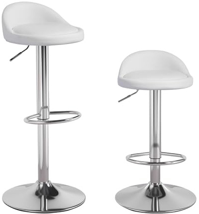 Panana Pair of Bar Stools, Height Adjustable Breakfast counter Bar Chairs Synthetic Leather 360° Swivel Kitchen Stool with Chrome Footrest&Comfy Padded for Kitchen Island Counter (White)