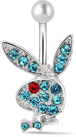 MESKEL 1pc Nombril Anneaux Lapin Nombril Anneaux Lapin Ventre Anneaux pour Femmes Pierre gemme Rose Bleu Lapin Faux Ventre Piercing Broche