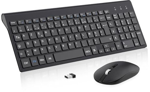 Ensemble Clavier et Souris sans Fil, cimetech Claiver AZERTY Français, Combo Clavier et Souris, Set Silencieux avec Récepteur Nano USB 2.4GHz, Compatible avec Windows/MacOS, Windows PC Laptop - Noir