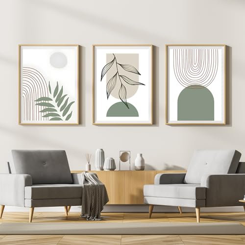 LYBOHO Leinwand Bilder,Moderne Abstrakt Kunstposter Wandbilder Wohnzimmer,Boho Poster Set für Wohnzimmer Schlafzimme-Ohne Rahmen (Geometrie 6, 3PCS-40x60cm)