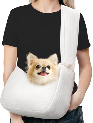 Pawaboo Hundetragetasche, Tragbare Haustier Hundetasche mit Breiterem Sicherheitsgurt, Outdoor Reise Haustier Umhängetasche Transporttasche für Klein Hund Katze (Bis zu 10lbs), Weiß