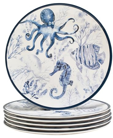 Certified International Sea Life - Platos llanos de melamina de 11 pulgadas, juego de 6, multicolor