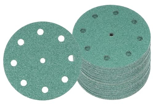 Kozelo 50pcs Green Film Sanding Discs - [5 Inch 40 Grits 9 Hole ] Round Aluminum Oxide Hook & Loop Wet Dry Sander Pads for Wood Metal Polishing Use| Zirconium Corundum Sandpaper