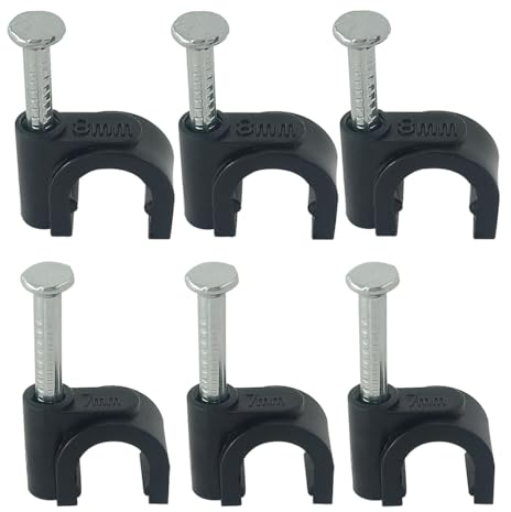 Kabelschellen Nagelschelle 7mm 8mm (200 Stück Insgesamt) UV-Beständig Stahlnagelkabelclips Kabelmanagement Kabelklemmen Langlebige Drahtklammern Für Wände Kabelwandklammer Schwarz