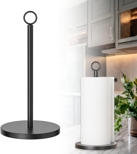 Countertop Paper Towel Dispenser - Free Standing Roll Holder Stand for Kitchen, Non-Slip Black, Fits Most Size Paper Rolls