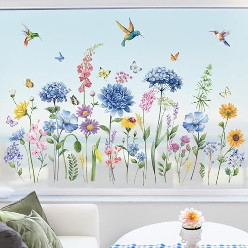 Graz Design - Adesivo per finestra a forma di fiore, motivo colibrì e farfalla, per finestre e finestre