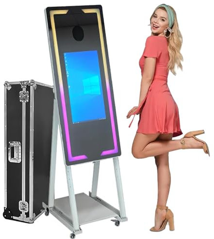 45 inch/65 inch Magic Mirror Photo Booth Machine, 22 inch/32 inch Touch Screen Camera Photobooth DSLR Photo Booth with Flight Case Packing for Weddings Parties Events with Mini pc,White-45in