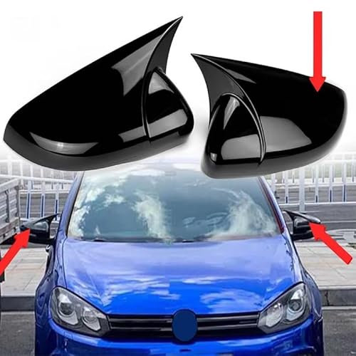 WBWBB Auto Spiegelkappe für VW Golf 6 MK6 GTI GTD 2009 2010 2011 2012 2013,1 Paar Spiegelkappen Links Rechts Seitenspiegel Abdeckkappen Außenspiegelkappe Dekoration,Glossy Black