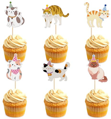 Blumomon 30Pcs Cat Kitten Cupcake Toppers Decorations Picks - Cat Theme Baby Shower Kids Birthday Wedding Party Cake Decorations Supplies