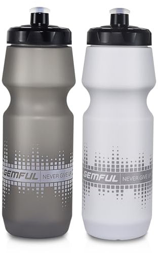 GEMFUL 2-Pack Squeeze Bike Water Bottle 750ml, Leak-Proof, BPA-Free, Lightweight & Durable for Cycling, Sports & Outdoor Activities（Grey&White）