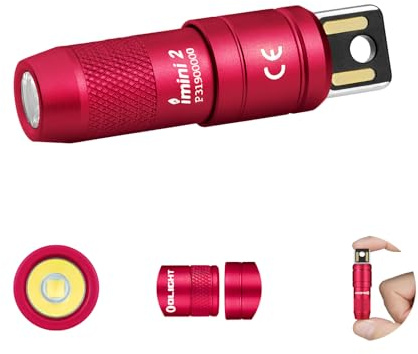 OLIGHT I Mini 2 Mini Torcia Portachiavi a LED con Base Magnetica, Ricarica USB-A, Grado IPX6 e 21 Metri, Torcia Portachiavi Compatta per Picnic, Riparazioni ed Emergenze (Rosa)