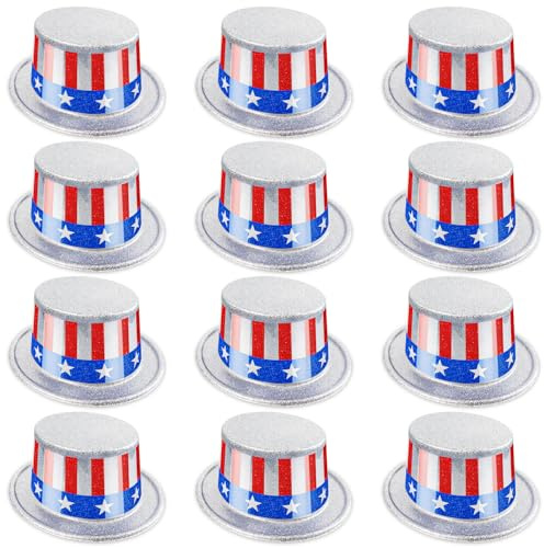 12 Pcs Independence Day Hat American Flag Top Hats Patriotic 4th of July Hats for Men Women Independence Memorial Day Party Costume Accessories