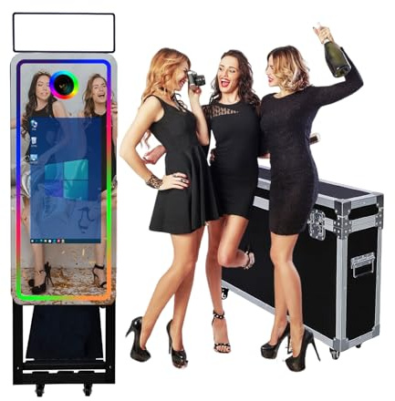 Magic Mirror Photo Booth 101,6 cm (40 Zoll), Flight Case Verpackung, tragbare 55,9 cm Touchscreen-Spiegelkabine für Hochzeiten, Partys, Veranstaltungen (schwarze Maschine, 101,6 cm / 55,9 cm