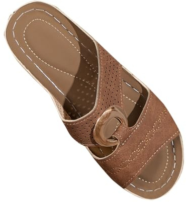 Platåsandaletter dam, peep toe, tofflor med kilklack, slip-on, sandaletter, fiskmun, tofflor, ihåliga kilsandaletter, halkfria sommarsandaler, bekväma, ventilerande, damsandaler, storlek 36–43, BRUN
