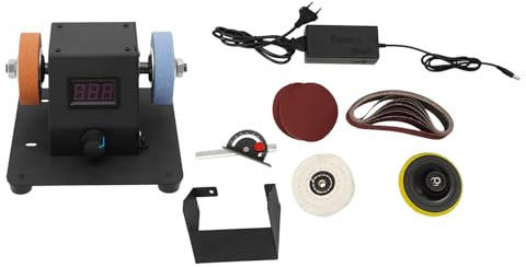 Minisierra de mesa y lijadora de banda, 350 W, sierra circular de mesa multifuncional, 0-6000 rpm, fuente de alimentación de 7 velocidades, ajustable para proyectos de carpintería de bricolaje