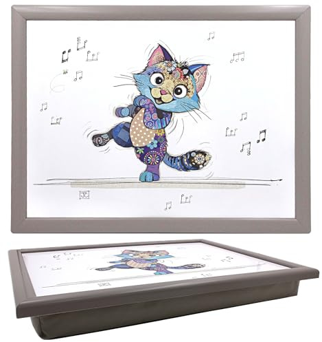 Lesser & Pavey Bug Art Keira Kitten Plateau pour servir la nourriture et le petit déjeuner | Plateaux confortables avec coussin poire pour collations et dîners | Plateau de service durable pour manger