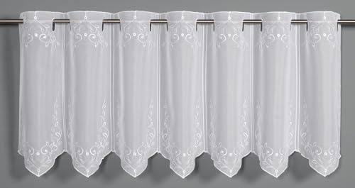 Sehlbach Tenda bistrot con ricamo, Bianco, 135 x 45 cm, Ricamo elegante, Bellezza senza tempo, Montaggio semplice, Certificato Oeko-Tex