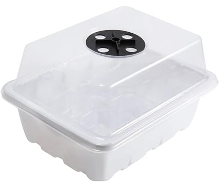 FJOADNVM Semenzaio 2 Pezzi 12 Fori Vassoio di Avvio Semi con Cupola di umidità Vassoio di propagazione succulente Mini Vassoio di germinazione Serra(White)