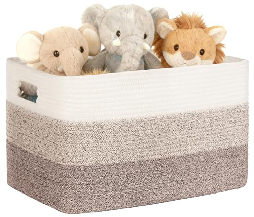 45L Aufbewahrungskorb Klein Baumwollseil, Korb für Spielzeug, Decken, Kleidung, Wäschekorb Geflochten mit Griffen, Wäschesammler Stoff Aufbewahrung für Deko Kinderzimmer Wohnzimmer, Farbverlauf Braun