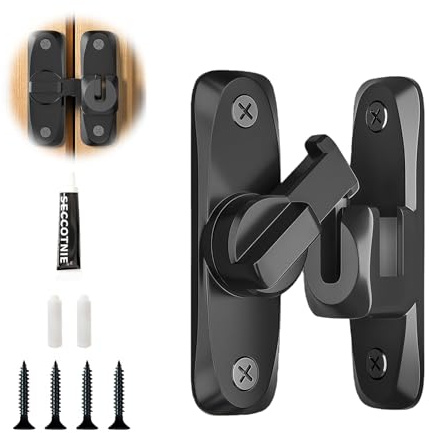 Funver 90/180 Degree Flip Door Latch Lock, Heavy Duty Zinc Alloy Sliding Barn Door Lock, Black Anti-Rust Gate Latch for Cabinet Bathroom Window Pet Safety with Spacer and Screws